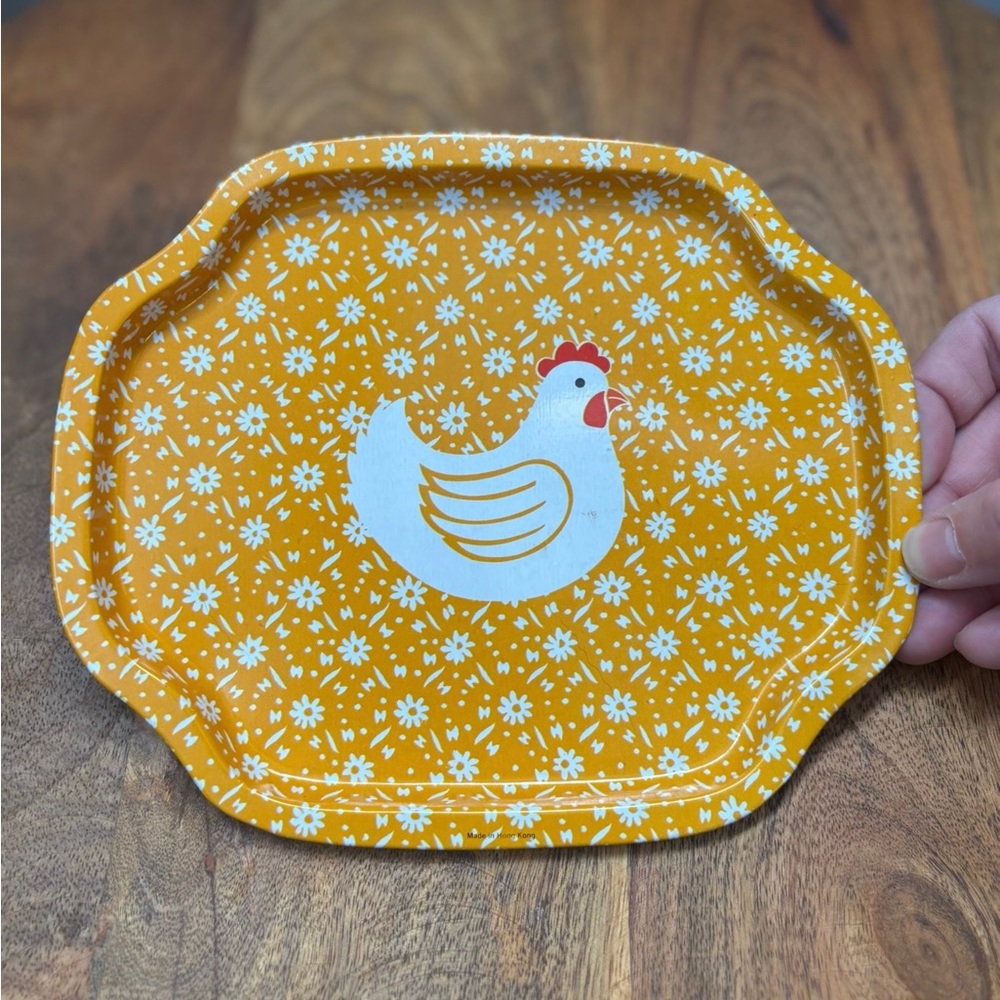 VTG, Yellow Chicken Patterned Tin Tray